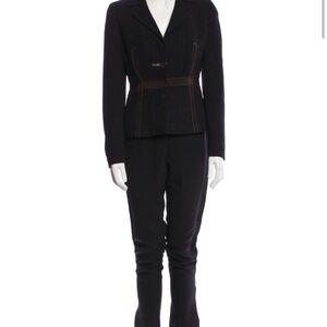 Vintage Prada F/W 2000 pantsuit with tie waist and embroidery, sz 2 / 28 / S
